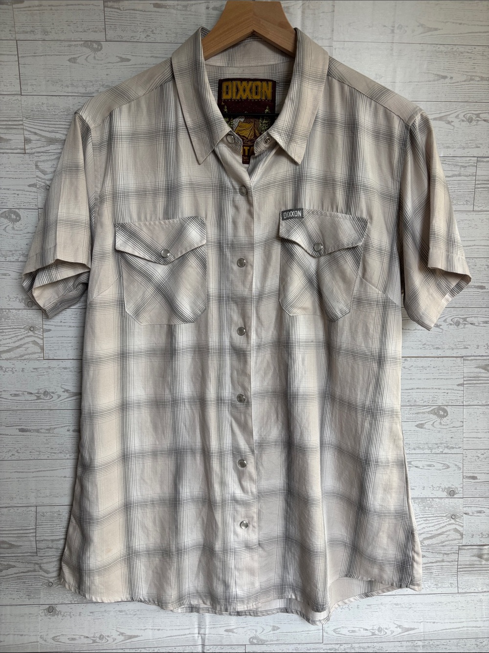 DIXXON Montana D-Lux Bamboo Gray Plaid Button Down pearl snaps large outdoors